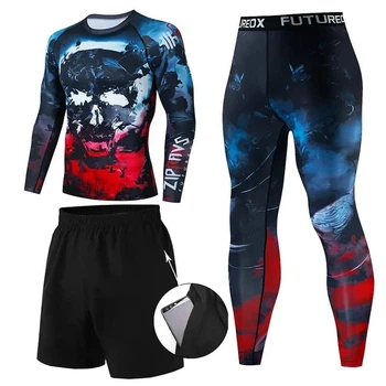 Костюм спортивный компресионный мужской BlackRaven красно-черно-синий XL