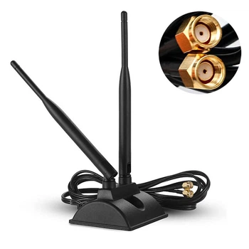 Антенна выносная спаренная WiFi 2.4-5.8GHz 6dBi RP SMA Male, на подставке с магнитом, для роутеров, модемов