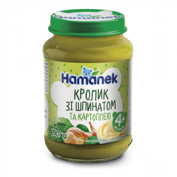 Дитяче пюре Hamanek кролик зі шпинатом і картоплею, 190 г (8595139752668)