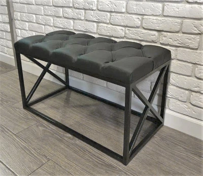 Банкетка Vi-Tall 60×35×45 см, хрест, корпус чорний, каретна стяжка, екошкіра