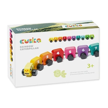 Деревянная игрушка каталка Cubika Радужная гусеница на магнитах 10 деталей 15399