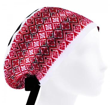 Медицинская шапочка женская HeadwearUniverse универсальная принт Вышиванка красная с чёрным
