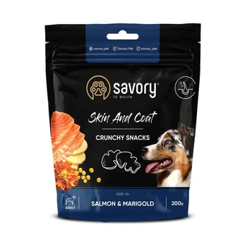 Ласощі для собак Savory Crunchy Snacks Skin & Coat Salmon & Marigolds з лососем і чорнобривцями, 200г