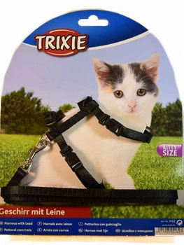 Шлея с поводком для котят, без рисунка Trixie 19-31 см/1,2 м (4011905041827)
