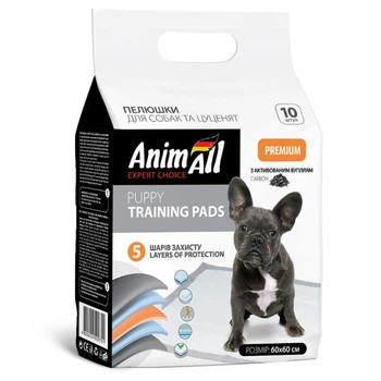 Пеленки тренировочные с активированным углем для щенков и собак AnimAll Puppy Training Pads 60х60 см / 10 шт. (4820224500751)