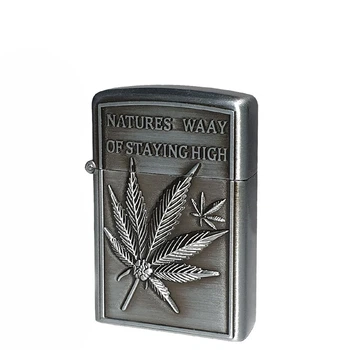 Газовая зажигалка Lighter металлическая "Каннабис" Silver