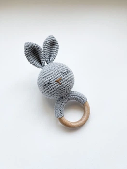 Детская игрушка-погремушка Kiddie Widdie зайчик серый hand made
