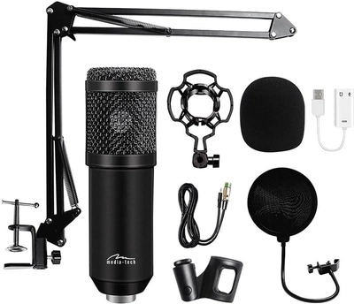 Mikrofon Media-Tech Studio&Streaming Mikrofon + karta dźwiękowa USB (MT396)