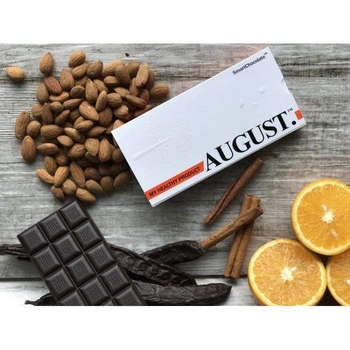 Шоколад веган черный My healthy product AUGUST с апельсином и миндалем без сахара 80г