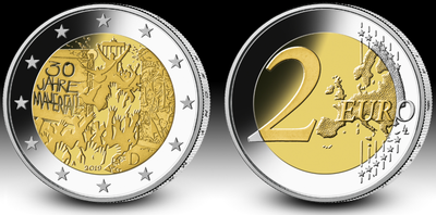 Монета номіналом 2 євро 2019 «30-річчя падіння Берлінської стіни» Німеччина "30 JAHRE MAUERFALL"