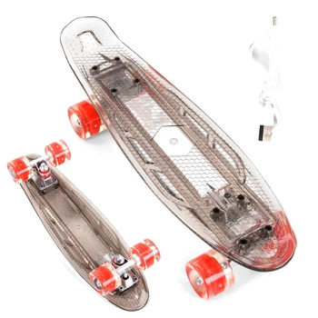 Пенни борд (Penny Board) S-40133 Best Board 22" с прозрачной светящейся декой и светящимися колесами, Серый
