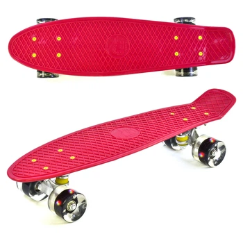 Пенни борд (Penny Board) 0110 Best Board 22" со светящимися колесами, Вишневый с черными колесами