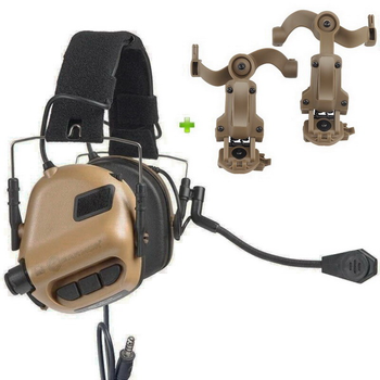 Навушники Активні Earmor M32 Coyote Brown + Premium кріплення на шолом каску (150233)