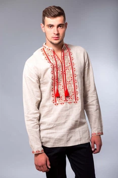 Вишиванка чоловіча Narodnyy butik Твори Мир беж/червона 2004.1 60