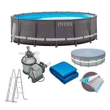 Каркасний басейн Intex 26334 фільтр-насос, сходи, тент, підстилка 610-122см, об'єм 30079л