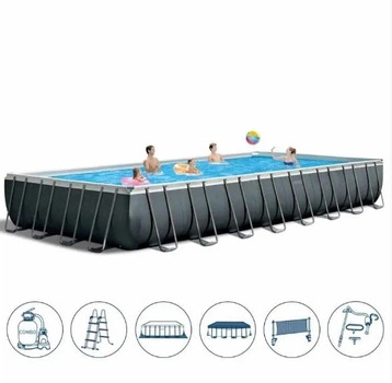 Каркасный бассейн Intex 26378 фильтр-насос, лестница, тент, подстилка, волейбольная сетка, набор.чист 975см.488см.132см объем 54368л