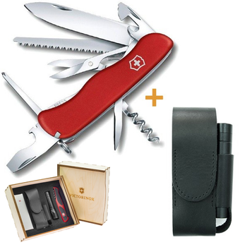 Комплект Ніж Victorinox Outrider 0.8513 + Шкіряний чохол + Ліхтар