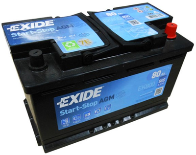Автомобильный аккумулятор Exide AGM 80Ah 800EN (-/+) (EK800)