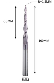 Фреза конусная для ЧПУ R1,5-D8-L100-l60