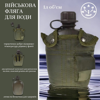 Бутылка Mil-Tec фляга для воды 1 литр с экологично чистого полиэтилена в термозащитном водонепроницаемом чехле полевой для походов охоты рыбалки