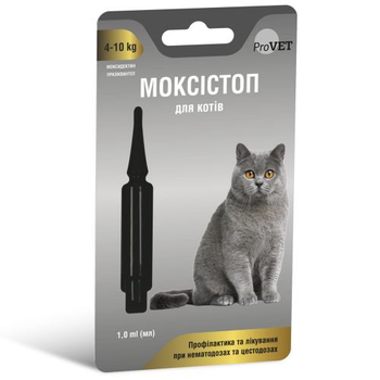 Краплі на загривку ProVET Моксістоп для котів 4-10 кг (1 піпетка*1.0мл) антигельмінтний препарат