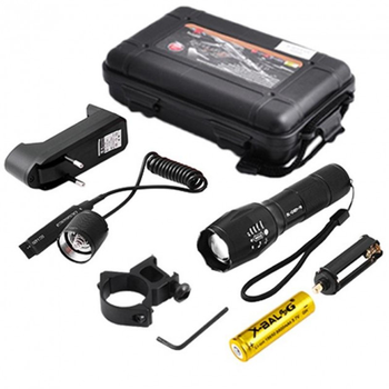Ліхтар Bailong світлодіодний акумуляторний підствольний із зумом для полювання тактичний з виносною кнопкою під рушницю Чорний (Police-Q1831-T6) TRG-8374