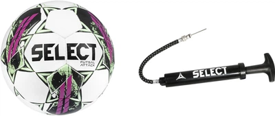 Набор футзальный мяч Select Futsal Attack v22 419 Бело-розовый №4 + насос для мячей Select 15 см (010) Черный (5703543298419-5703543204144)