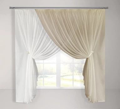 Кухонная шифоновая занавеска Adagio Windows Decor с пышной сборкой бело-бежевая в размере 2,8х1,7м