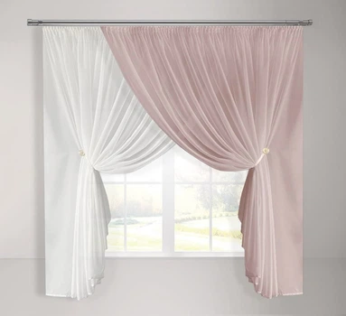 Кухонная шифоновая занавеска Adagio Windows Decor с пышной сборкой бело-розовая в размере 2,8х1,7м