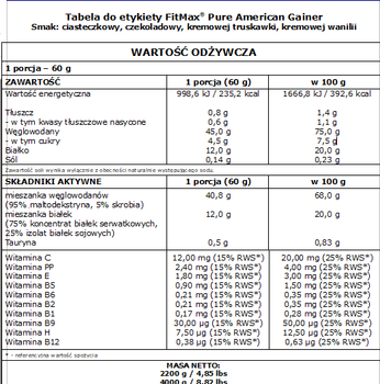 Gainer FitMax Pure American Gainer 7200 g Vanilla (5902385240284)