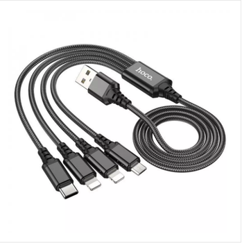 Мульти-кабель Hoco X76 Super charging 4-in-1 USB to Lightning, Lightning, Micro USB, Type-C, 1м black