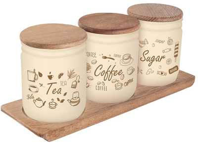 Набор банок Herevin Wooden Set-Beige-Browm Tea-Coffee-Sugar 446 мл (232102-021)
