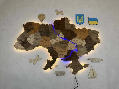 Настенная 3D карта Украины 100x70см з подсветкой Днепра на акриле, в максимальной комплектации, GOODMARK