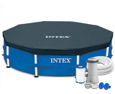 Круглый каркасный бассейн Intex 28202 NP. Фильтр-насос в комплекте. Размером 305x76см, объём 4485л, от 6 лет