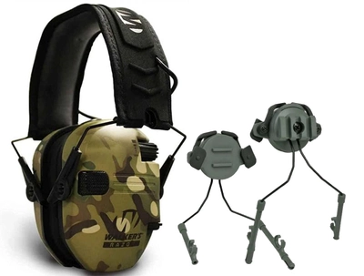 Комплект Активні навушники Walker's Razor Slim Multicam + кріплення на шолом Олива
