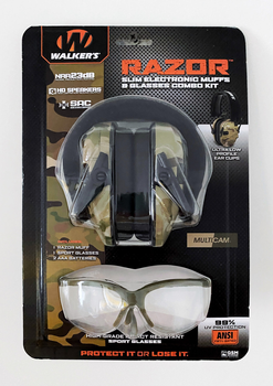 Активні навушники для стрільби Walker's Razor Slim Multicam + Захисні окуляри Walker's