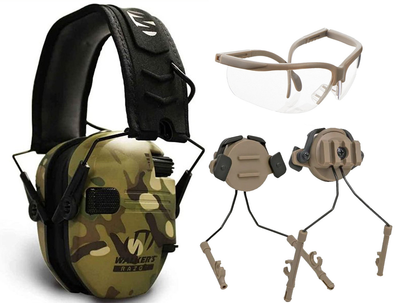 Комплект Активні навушники Walker's Razor Slim + кріплення на шолом Койот + захисні окуляри Walkers