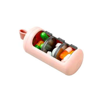 Кишенькова таблетниця циліндр органайзер для таблеток на 3 відділення рожева