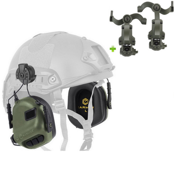 Навушники Активні для стрільби Earmor M31H Олива на шолом + Premium кріплення Чебурашка (12775kr)