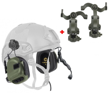 Навушники Активні для стрільби з мікрофоном на шолом Earmor M32H Олива + Premium кріплення (15025kr)