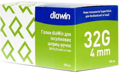 Голки для інсулінових шприц-ручок Diawin 4 мм, 100 шт.