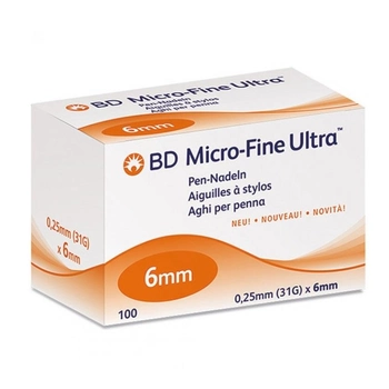 Голки для інсулінових шприц-ручок 31G (0,25 x 6 мм) BD Micro-Fine 100 шт.