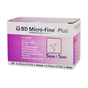 Голки для інсулінових шприц-ручок 31G (0,25x5 мм) BD Micro-Fine 100 шт.