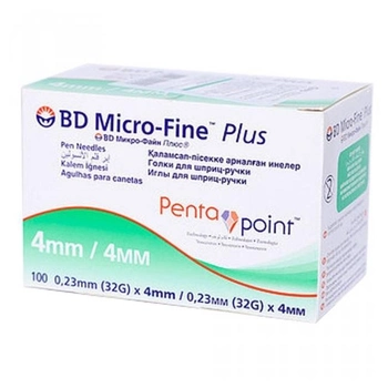 Голки для інсулінових шприц-ручок 32G (0,23 x 4 мм) BD Micro-Fine 100 шт.