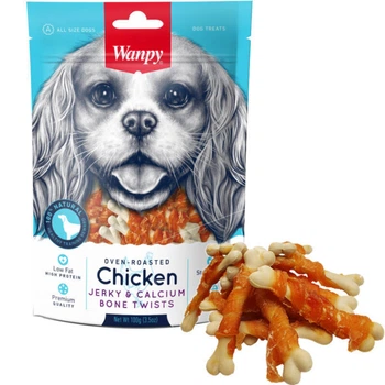 Лакомство косточки с вяленой курицей, обогащенные кальцием для собак Wanpy Chicken Jerky & Calcium Bone Twists 100 г (6927749810353)