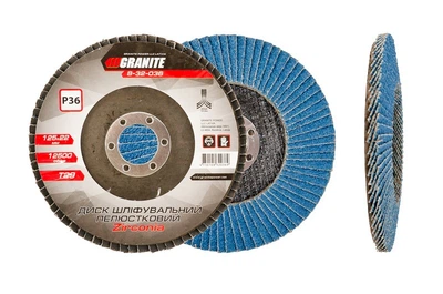 Диск шлифовальный лепестковый конусный GRANITE ZIRCONIA Т29 зерно 36 125х22 мм 8-32-036