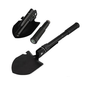 Лопата саперная туристическая пила и кирка 5 в 1 Shovel Черная складная металлическая со штыком открывалкой компасом и чехлом