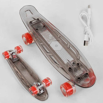 Скейт Пенни борд s-40133 Best Board (7) прозрачная дека со светом, колёса pu со светом, зарядка USB