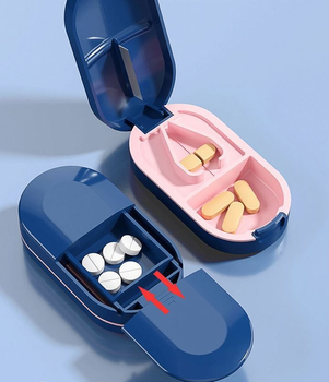 Різак дільник для таблеток з відділом для зберігання синій