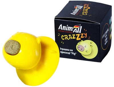 Іграшка на присосці для кота AnimAll CrazZzy 7529 Pig 7.2х8х8 см Жовта (172867)